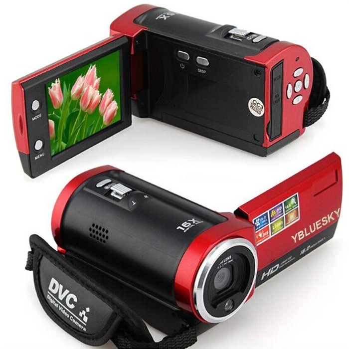 YBLUESKY 16mp Digital Video Camcorder with 16x Zoom and 2.7'' TFT LCD Rotation Screen Digital Camera HD 720P，Red N4