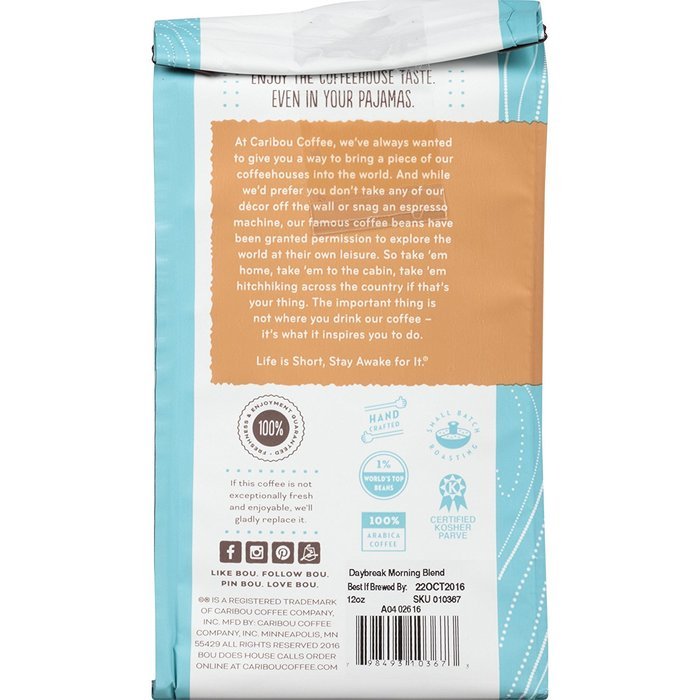 Caribou Coffee Mahogany Whole Bean, 12 Ounce Bag N27