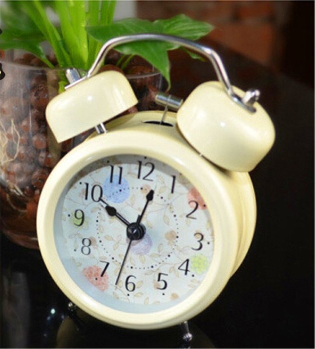 Surborder Shop Creative Twin Bell Analog Alarm Clock Battery Operated - Loud Alarm Clock 3" Beige N4