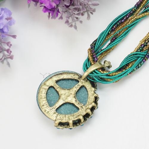 Latest Elegant Millet Chain Crystal Peacock Gem Pendant Necklace Jewelry Blue