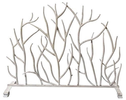 FIREPLACE SCREENS - "SHERWOOD FOREST" DECORATIVE FIRE SCREEN - ANTIQUE WHITE