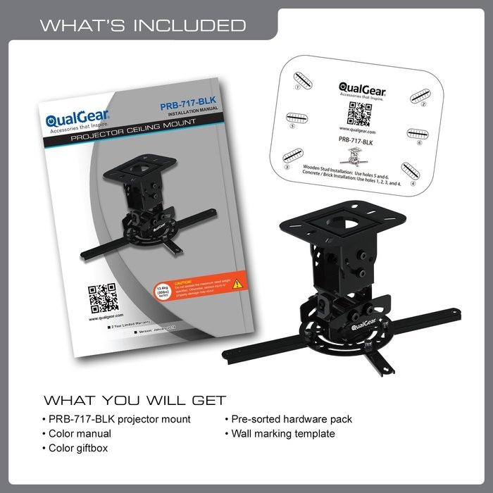 QualGear PRB-717-WHT Universal Ceiling Mount Projector Accessory N16