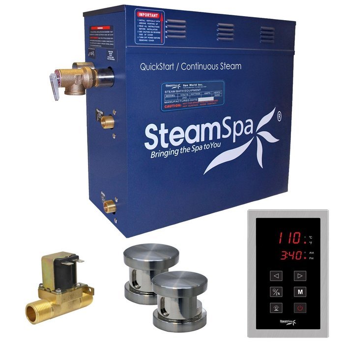 Steam Spa OAT1050BN-A Oasis 10.5 KW Quick Start Acu-Steam Bath Generator Package with Built-In Auto Drain, Brushed...