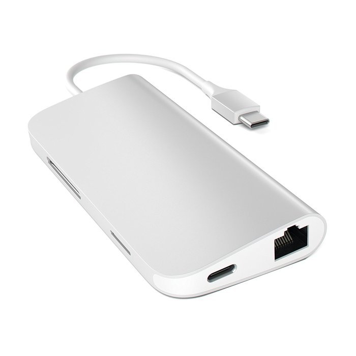 Satechi Aluminum Multi-Port Adapter 4K HDMI (30Hz), Type-C Pass Through, Gigabit Ethernet, SD/Micro Card Reader... N4