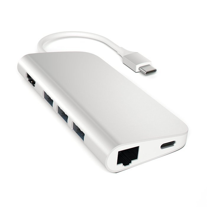 Satechi Aluminum Multi-Port Adapter 4K HDMI (30Hz), Type-C Pass Through, Gigabit Ethernet, SD/Micro Card Reader... N5