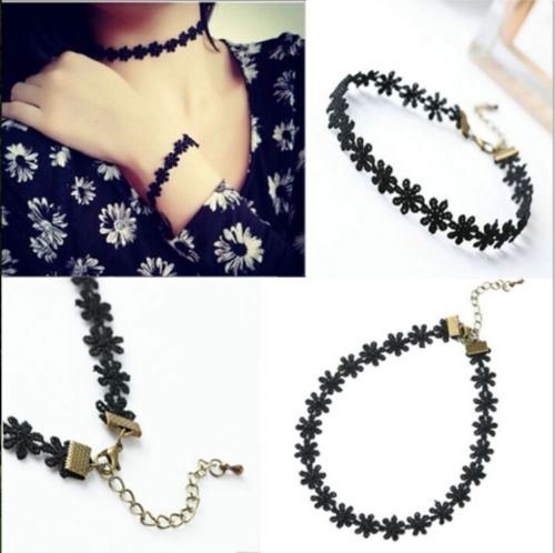 Women Sexy Fashion Vintage Daisy Flower Choker Black Lace Chain Necklace New CH