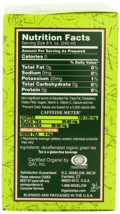 Bigelow Decaffeinated Organic Green Tea, 40 Count Box N7