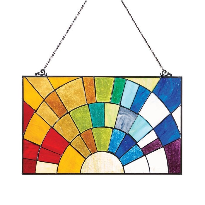 Rainbow Sunset Stained Glass Hanging Window Panel