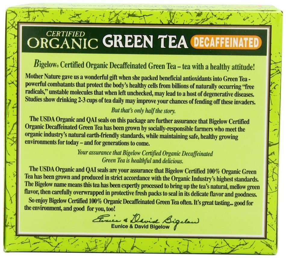 Bigelow Decaffeinated Organic Green Tea, 40 Count Box N8