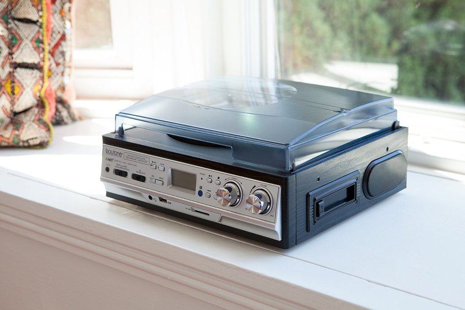 Boytone BT-17DJS-C,6 IN1,3 Speed Stereo Turntable 2 Built in Speakers Digital LCD Display AM/FM Radio + Supports... N2