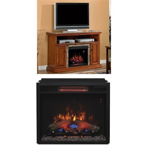 Complete Set Brighton Media Mantel in Golden Honey with 23" Infrared Spectrafire Plus Insert with Safer Plug