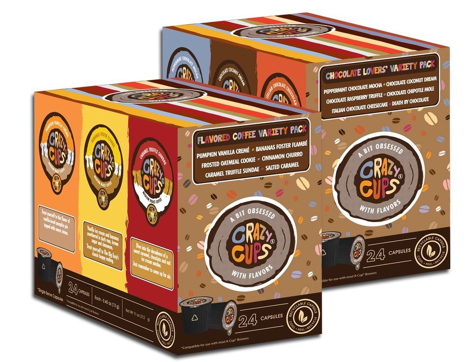 Crazy Cups Flavored Coffee and Chocolate Flavored Coffee, Single Serve Cups Variety Pack Sampler for the Keurig... N3