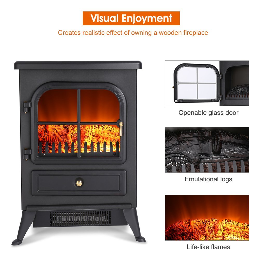 Finether 1500W Freestanding Portable Electric Fireplace Stove Heater ...