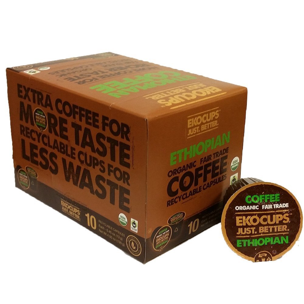 EKOCUPS Artisa Organic Ethiopian Coffee, Medium Roast, in Recyclable ...