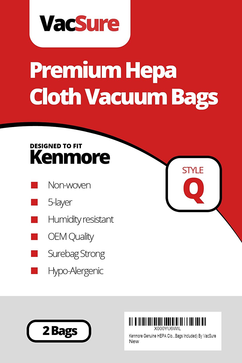 Kenmore Genuine HEPA Cloth Canister Vacuum Bags Type Q - (2 Bags ...