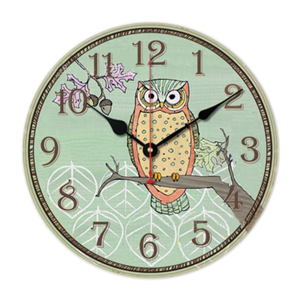 MuLuo 14inch Home Digital Wall Clocks Owl Printing Living Room Quartz ...