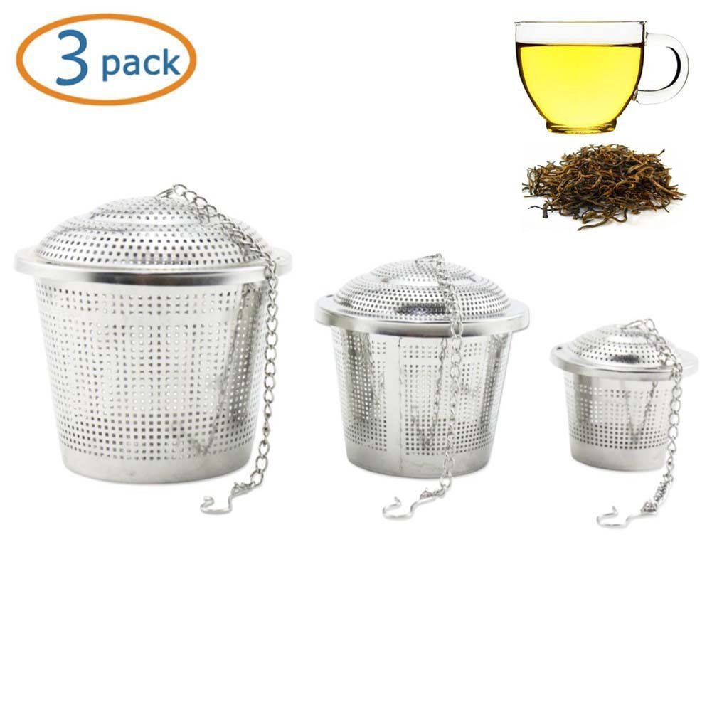3 Pack Type 304 Food Grade Stainless Steel Tea Strainer with Lid and