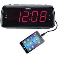 NAXA Electronics NRC-180 Easy-Read Dual Alarm Clock Radio with USB Charge Port, Shiny Black