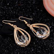 18K Gold Plated Grenade Crystal Pendant Necklace Dangle Earring Jewelry Set