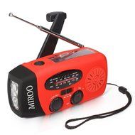 MIROO Hand Crank Emergency Weather Solar Radio FM NOAA WB AM Flashlight Function with Charger Cables,Red