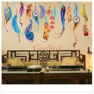 Feather Wall Stickers Removable DIY Mural Creative Background Colourful Living Room Decor Good Luck