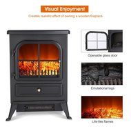 Finether 1500W Freestanding Portable Electric Fireplace Stove Heater with Openable Door, Realistic Flame and Logs... N6