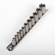 11pc Female E Torx Torque Star Socket Bit Set on Snap in Rail E5-E18