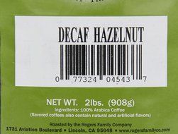Rogers Family Company Whole Bean Coffee, Decaf Hazelnut, 32 Ounce N3