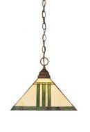 Toltec Lighting 12-BRZ-957 One-Light Chain Pendant Bronze with Green and Metal Leaf Tiffany Glass, 14-Inch by...