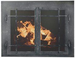 Ironhaus Iron Fireplace Glass Door with Gate Mesh with 4" Frame In Hammered Grained Pewter Finish, Mission Design...