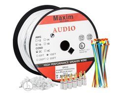 In Wall Speaker Wire | 100 Feet | 12AWG CL3 Rated 2-Conductor Wire White Oxygen Free Copper includes banana plugs...