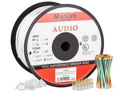 In Wall Speaker Wire | 100 Feet | 12AWG CL3 Rated 2-Conductor Wire White Oxygen Free Copper includes banana plugs... N2