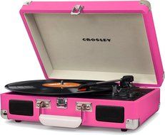 Crosley CR8005D-PI Cruiser Deluxe Portable 3-Speed Turntable with Bluetooth, Pink N3