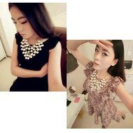 Vogue Trend Woman Luxury multilayer Jewelery Pearl Bubble Bib Statement Necklace 2 Broke Girls NC-09 N3