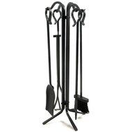WoodEze FT04111FA Fireplace Tool Set | 5 Piece Black Wrought Iron | Shovel Poker Brush Tongs and Stand | Perfect...