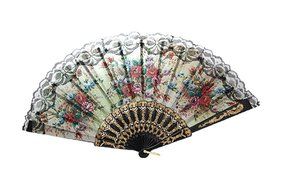 Leegoal(TM) Pink and Green Cherry Blossom Pattern Lace Bamboo Handheld Folding Fans for Girls Women N23