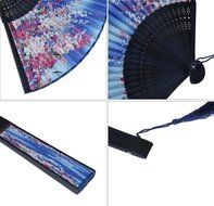 Leegoal(TM) Pink and Green Cherry Blossom Pattern Lace Bamboo Handheld Folding Fans for Girls Women N27