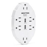 Bestten 6 Outlet Socket Wall Mount Surge Protector with Dual USB 3.1A Port Wall Charger N2