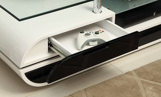Furniture of America Glenn Contemporary TV Console/Stand, 63-Inch, Glossy Black and White
