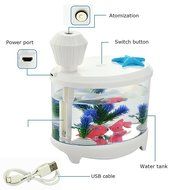 HOPESOOKY Fish Tank Nightlight Humidifier,460ML Air Purifier Mist Portable USB Aroma Steam Diffuser (White) N4