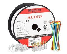 In Wall Speaker Wire | 100 Feet | 14AWG CL3 Rated 4-Conductor Wire White Oxygen Free Copper includes banana plugs... N2