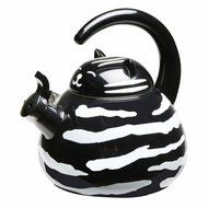 Whistling Black And White Tuxedo Cat Enamel Teakettle