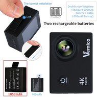Vemico Action Camera 4K30FPS 16MP WIFI 2.0 Inch Screen Waterproof Sports Helmet Cam with Extra 1050 mAh Battery...