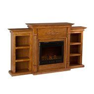 Electric Fireplace with Bookcases and storage Heater Glaxed Pine Finish N4