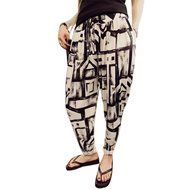 Yaheeda Women's Casual Print Flower Elastic Waistband Wide Leg Narrow Feet Long Chiffon Pants Trousers N3
