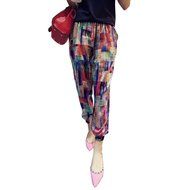 Yaheeda Women's Casual Print Flower Elastic Waistband Wide Leg Narrow Feet Long Chiffon Pants Trousers N5
