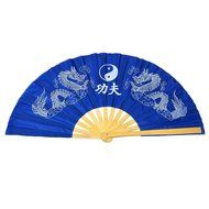 Chinese Kung Fu Tai Chi Fan Arts Dance/Practice Performance Bamboo Folding Fan (Dragon And Phoenix blue background)