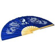 Chinese Kung Fu Tai Chi Fan Arts Dance/Practice Performance Bamboo Folding Fan (Dragon And Phoenix blue background) N2