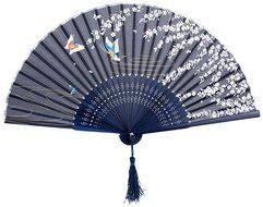 Leegoal(TM) Pink and Green Cherry Blossom Pattern Lace Bamboo Handheld Folding Fans for Girls Women N36