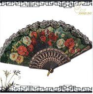 Leegoal(TM) Pink and Green Cherry Blossom Pattern Lace Bamboo Handheld Folding Fans for Girls Women N40